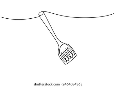 one continuous line drawing of hanging spatula isolated on white background. cooking and kitchen concept in simple linear style editable stroke.