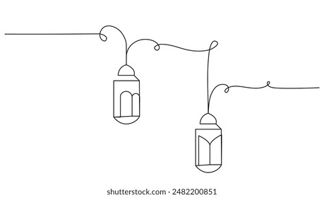 Un dibujo de línea continua de un fondo de linterna colgante. Para los días sagrados islámicos de Ramadán Kareem y Eid al-Fitr concepto de ilustración de línea única dibujo diseño de Ilustración vectorial	