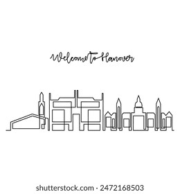 One continuous line drawing of Hanover skyline vector illustration. Modern city in Europe in simple linear style vector design concept. One big city in Germany. Iconic architectural building design.