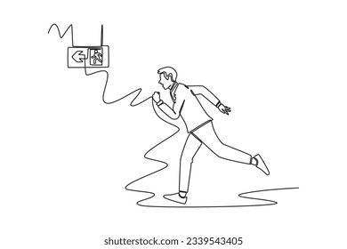 One continuous line drawing of happy people running fast, hurrying and hunting concept. Doodle vector illustration in simple linear style. 