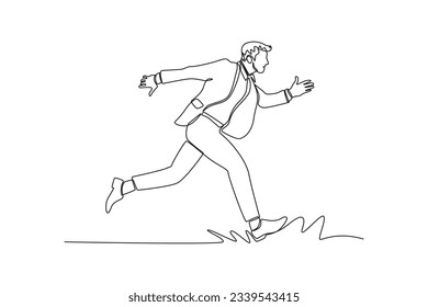 One continuous line drawing of happy people running fast, hurrying and hunting concept. Doodle vector illustration in simple linear style. 