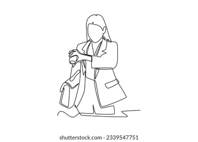 One continuous line drawing of happy people running fast, hurrying and hunting concept. Doodle vector illustration in simple linear style. 