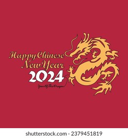 One continuous line drawing of Happy Chinese New Year with the year of dragon concept. Happy Chinese New Year in simple linear style vector illustration. Suitable design for greeting card and poster.