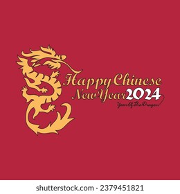 One continuous line drawing of Happy Chinese New Year with the year of dragon concept. Happy Chinese New Year in simple linear style vector illustration. Suitable design for greeting card and poster.