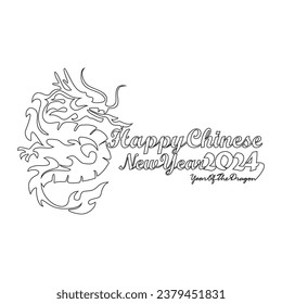 One continuous line drawing of Happy Chinese New Year with the year of dragon concept. Happy Chinese New Year in simple linear style vector illustration. Suitable design for greeting card and poster.