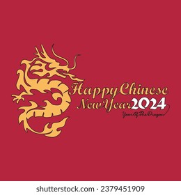 One continuous line drawing of Happy Chinese New Year with the year of dragon concept. Happy Chinese New Year in simple linear style vector illustration. Suitable design for greeting card and poster.