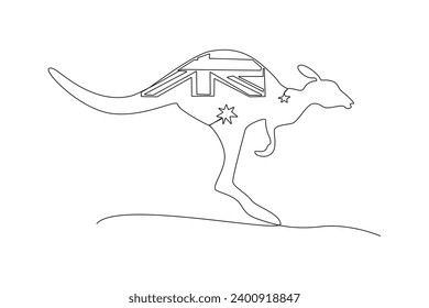 One continuous line drawing of Happy Australia day concept. Doodle vector illustration in simple linear style.
