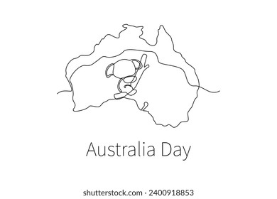 One continuous line drawing of Happy Australia day concept. Doodle vector illustration in simple linear style.
