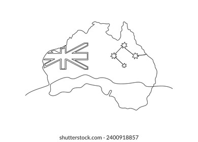 One continuous line drawing of Happy Australia day concept. Doodle vector illustration in simple linear style.