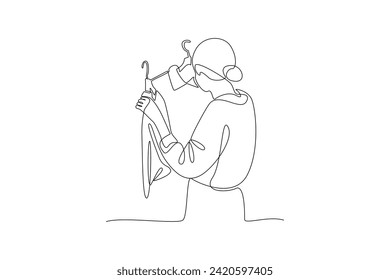One continuous line drawing of Happy people shopping at mall. Shopping concept. Doodle vector illustration in simple linear style.