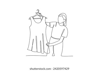 One continuous line drawing of Happy people shopping at mall. Shopping concept. Doodle vector illustration in simple linear style.