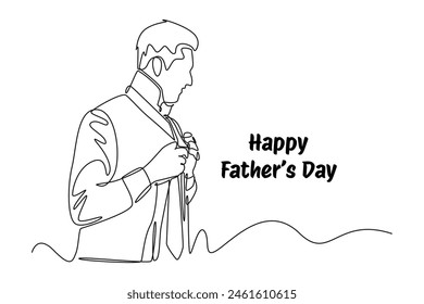 One continuous line drawing of Happy father's day. Doodle vector illustration in simple linear style.