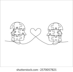 One continuous line drawing of happy valentine day concept. simple single line drawing of valentine heart theme . heart and couple illustration. editable outline