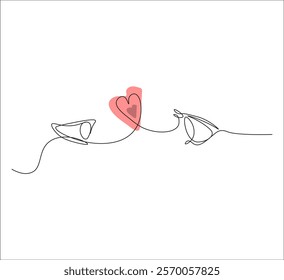 One continuous line drawing of happy valentine day concept. simple single line drawing of valentine heart theme . heart and couple illustration. editable outline