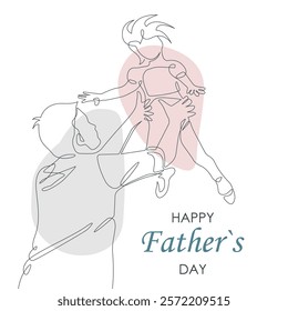 One Continuous Line Drawing of Happy Family Concept. Father with Child Minimal Vector Illustration Simple Linear Style. Happy Father`s Day Continuous One Line Drawing. Vector Illustration. Not AI