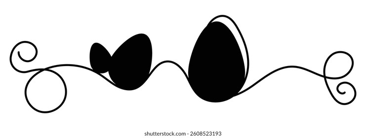 One Continuous Line Drawing of Happy Easter Icon, Single Line eggs drawn by continuous line, happy Easter egg line art, Easter logo. Happy easter text. Border design element. EPS10