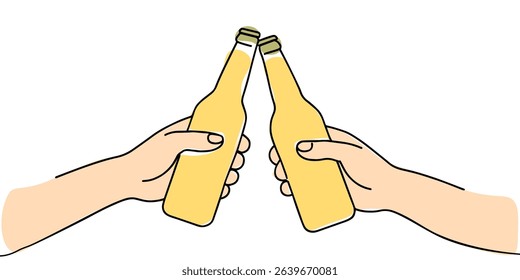 One continuous line drawing of Happy people clinking glasses and drinking at celebratory party. Friends concept. Doodle vector illustration in simple linear style.