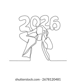 One continuous line drawing of Happy New Year celebration vector illustration Happy New Year in simple linear style illustration concept. Suitable design for greeting card, poster and banner.