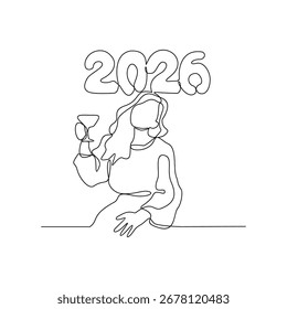 One continuous line drawing of Happy New Year celebration vector illustration Happy New Year in simple linear style illustration concept. Suitable design for greeting card, poster and banner.