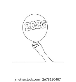 Eine durchgehende Linie Zeichnung von Happy New Year Feier Vektorgrafik Happy New Year in einfachen linearen Stil Illustration Konzept. Passendes Design für Grußkarte, Poster und Banner.