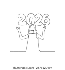 One continuous line drawing of Happy New Year celebration vector illustration Happy New Year in simple linear style illustration concept. Suitable design for greeting card, poster and banner.