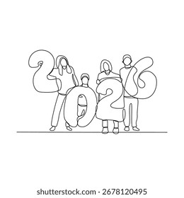One continuous line drawing of Happy New Year celebration vector illustration Happy New Year in simple linear style illustration concept. Suitable design for greeting card, poster and banner.