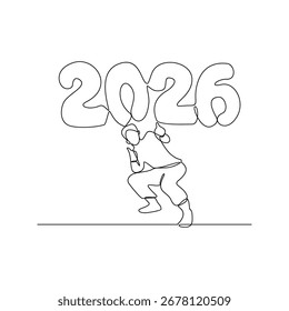 One continuous line drawing of Happy New Year celebration vector illustration Happy New Year in simple linear style illustration concept. Suitable design for greeting card, poster and banner.