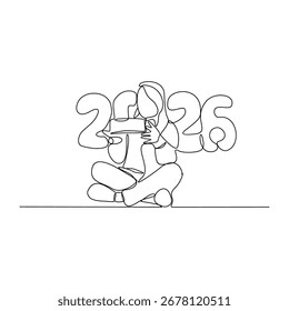 One continuous line drawing of Happy New Year celebration vector illustration Happy New Year in simple linear style illustration concept. Suitable design for greeting card, poster and banner.