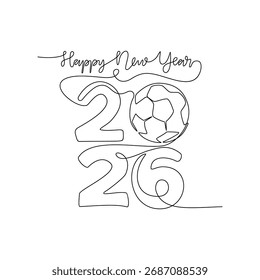 One continuous line drawing of Happy New Year vector illustration. Happy New Year theme design concept in simple linear continuous line. Great design for new year celebrations event purpose.