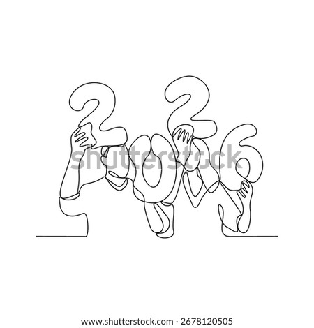 One continuous line drawing of Happy New Year celebration vector illustration Happy New Year in simple linear style illustration concept. Suitable design for greeting card, poster and banner.