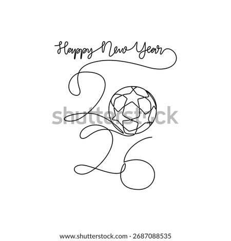 One continuous line drawing of Happy New Year vector illustration. Happy New Year theme design concept in simple linear continuous line. Great design for new year celebrations event purpose.