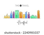 One continuous line drawing of Hartford city skyline, Connecticut. Beautiful landmark. World landscape tourism travel home wall decor poster print. Stylish single line draw design vector illustration