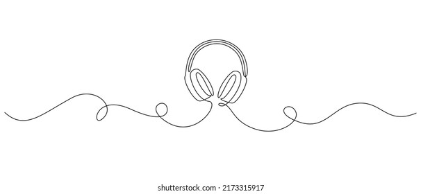 One continuous line drawing of headphone speaker. Music element for listening songs and playlist in simple linear style. Editable stroke. Doodle vector illustration