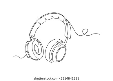 un dibujo de línea continua del dispositivo de altavoz de auriculares. Elementos musicales