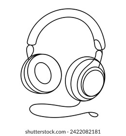 One continuous line drawing of headphones, isolated, vector