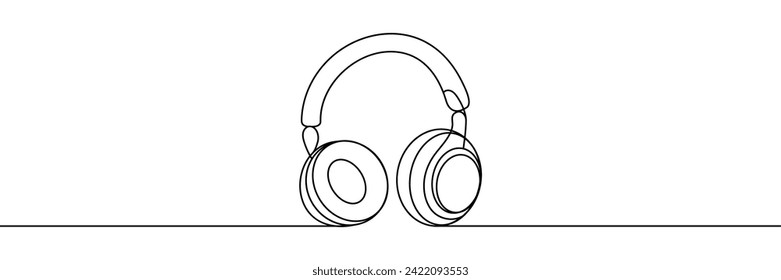 One continuous line drawing of headphones, isolated, vector