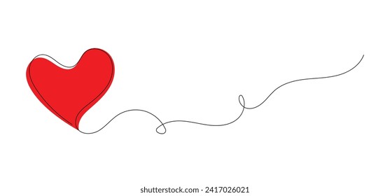 One continuous line drawing of heart and love symbol. Thin curl border and romantic symbol in simple linear style. Editable stroke. Minimalistic outline vector illustration.