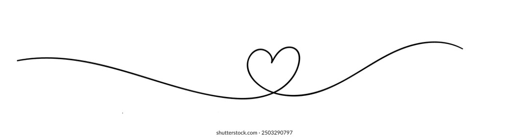 One continuous line drawing of heart shape love sign. Minimal line art of heart. Hand drawn doodle vector illustration of heart symbol. 