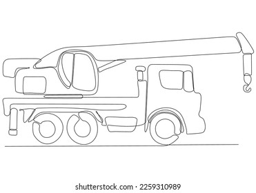 
Una línea continua de tracción de equipo pesado para la construcción de edificios, vehículo comercial de negocios. Concepto de equipo pesado para camiones de construcción. Ilustración vectorial de diseño de línea única dinámica