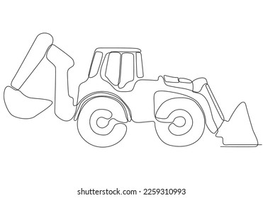 
One continuous line drawing of heavy equipment for building construction, business commercial vehicle. Heavy construction truck equipment concept. Dynamic single line draw design vector illustration