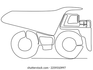 
One continuous line drawing of heavy equipment for building construction, business commercial vehicle. Heavy construction truck equipment concept. Dynamic single line draw design vector illustration