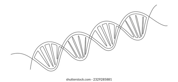 One continuous line drawing of helix DNA. Minimalist concept of medical and science biotechnology in simple linear style. Human genome structure in editable stroke. Doodle vector illustration