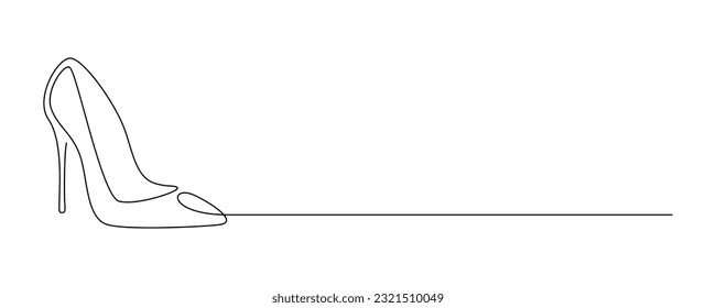 Un plano continuo de línea de tacones altos. Calzado de moda femenino en un estilo lineal simple. Banner de baile y tienda de golpe editable. Ilustración del vector Doodle