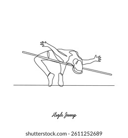 One continuous line drawing of a High Jump vector illustration. Type of Athletics sport in simple linear continuous style vector concept. Suitable for your asset design and educational purpose.