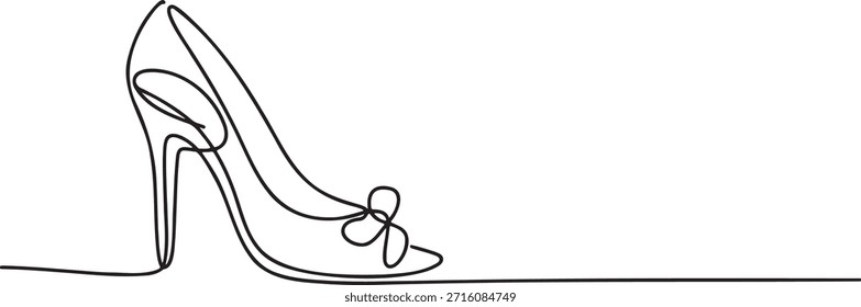 Un dibujo de línea continua de un zapato de tacón alto con un lazo. Elegante calzado de mujer y accesorio de moda. Glamour y concepto de estilo. Zapato femenino para ocasiones especiales. Ilustración vectorial moderna de un zapato de salón de lujo, que representa la elegancia y la feminidad.