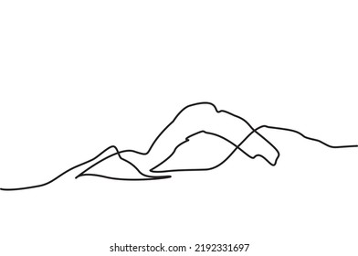 One continuous line drawing of hills in mountains. Vector illustration of mountainous hills for icon, symbol, logo, emblem, poster. Premium icon from simple line for adventure, camping and picnic.