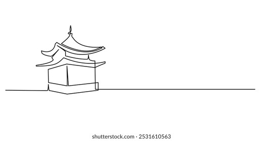 um desenho de linha contínua do templo histórico.um desenho de linha da vista do templo na china.ilustração de vetor de linha única.fundo branco isolado