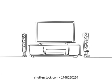 One continuous line drawing home theater and stereo audio system speaker  Electricity living room gadget concept  Trendy single line draw design vector graphic illustration