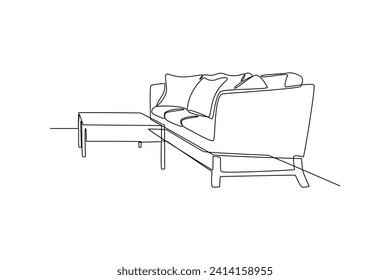 One continuous line drawing of Home interior design concept. Doodle vector illustration in simple linear style.