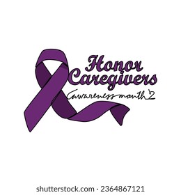 One continuous line drawing of honor cargivers awareness month with white background. Awareness ribbon design in simple linear style. healthcare and medical design concept vector illustration.